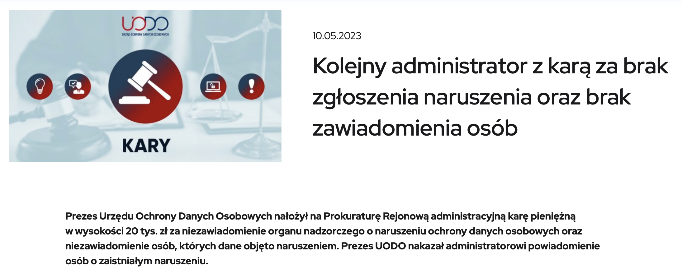 Read more about the article Kara dla Prokuratury Rejonowej za naruszenie RODO (20 tyś. zł)