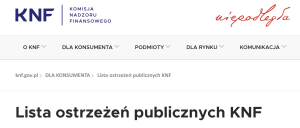 Read more about the article Nowe podmioty na liście ostrzeżeń KNF